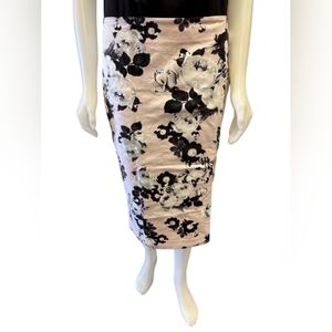 Lord & Taylor EUC Pencil Skirt Midi Floral Pink/White/Black Size 10